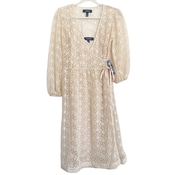 Modcloth Magic In The Air Floral Lace Wrap Dress Size Small Ivory Cream Boho - Picture 2 of 14
